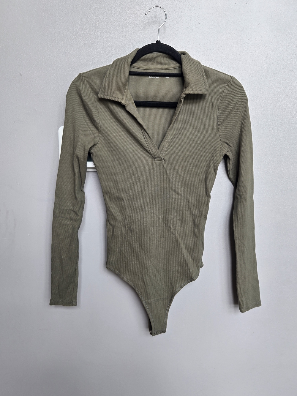 Abercrombie & Fitch Olive Green Soft A&F Ribbed Collar Bodysuit Small